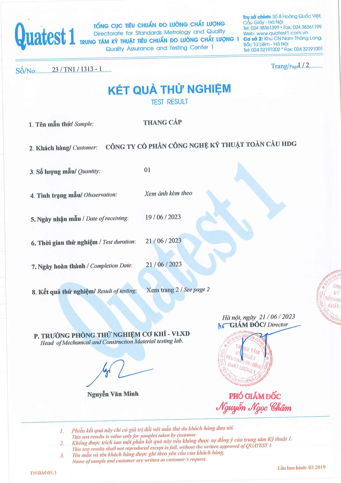 Thí nghiệm Thang cáp